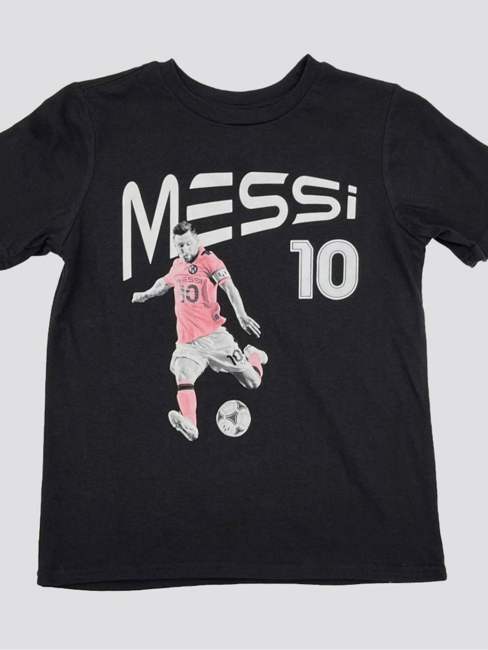 Kids Black Messi Graphic Tee - 10 Soccer Design Size Youth L